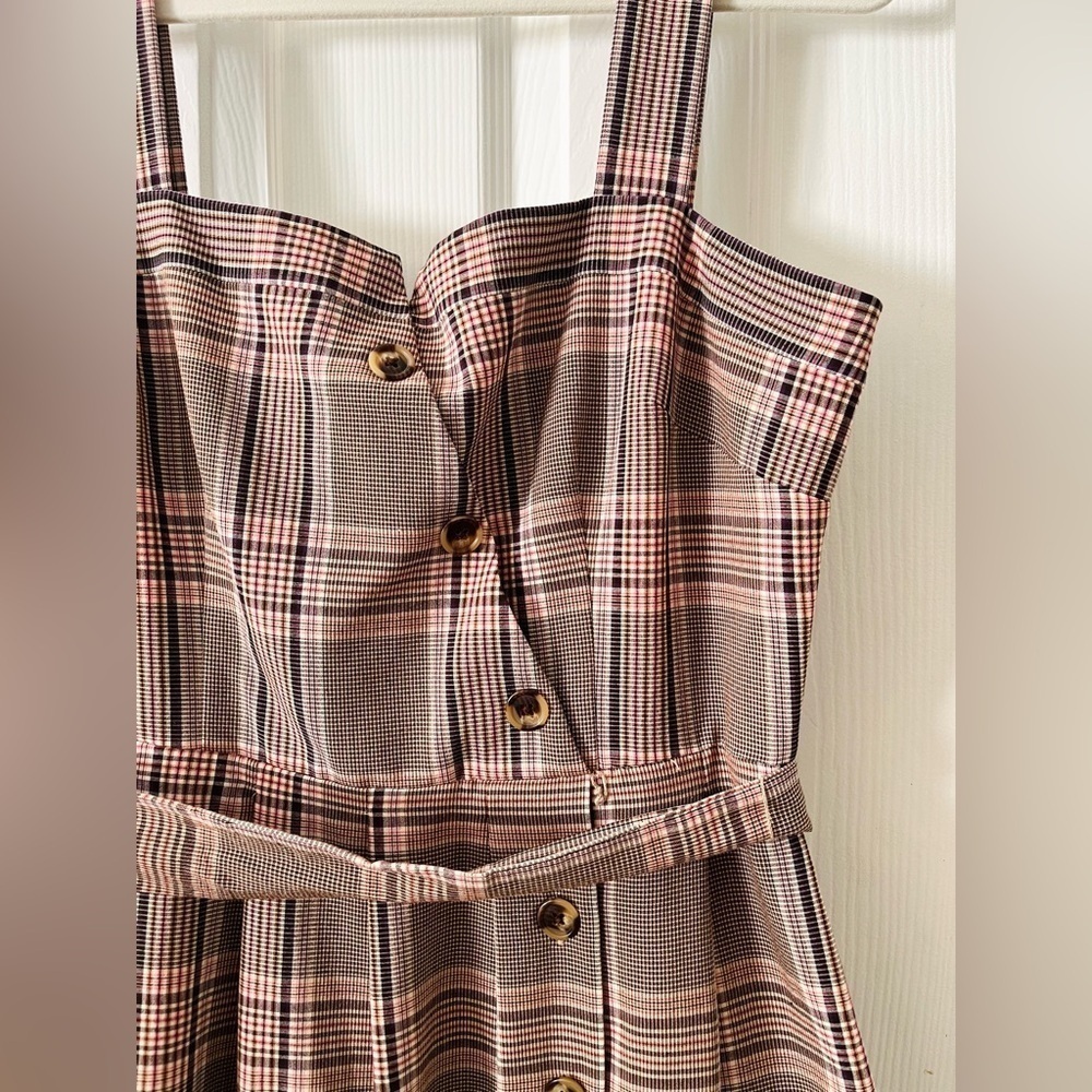 Gal Meets Glam Pink and Brown Plaid Madison Tie-Front Mini Dress Size 12 - Picture 4 of 8